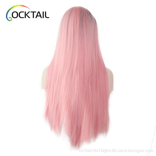 Colorful synthetic long hair wigs, wholesale ombre color silky straight longest lace front wig